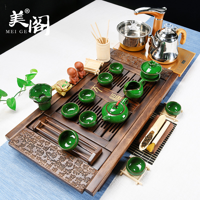 The cabinet home tea set automatic electric furnace solid wood tea tray ceramic tea cup tea tea saucer dish