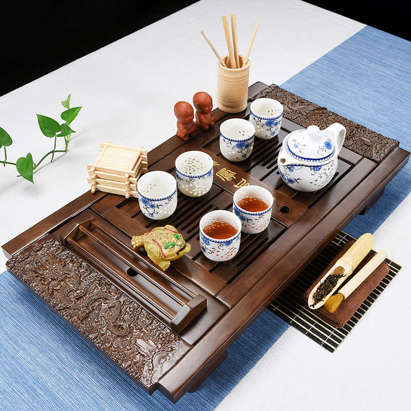 Beauty cabinet violet arenaceous kung fu tea set of household solid wood tea tray tea contracted a ceramic teapot tea saucer dish