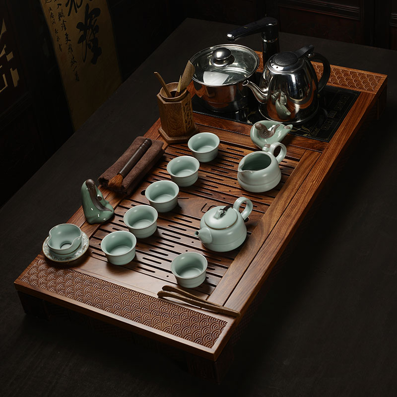 Beauty cabinet wenge hua limu tea tray was kung fu tea set four unity induction cooker household ceramic celadon your up