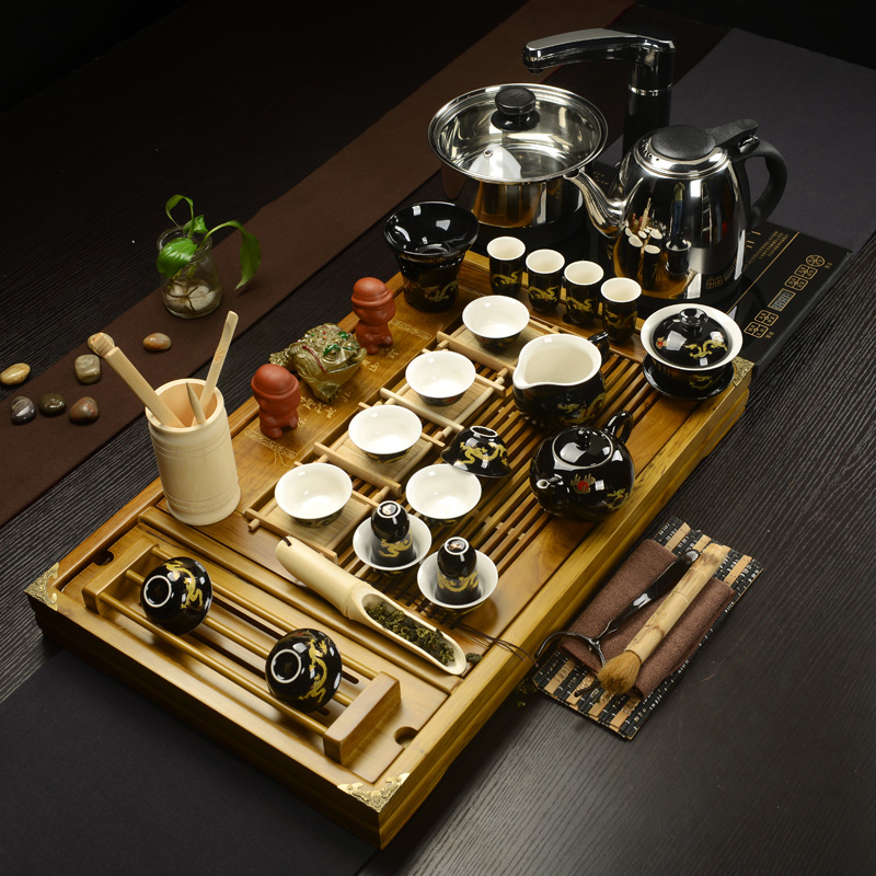 Beauty cabinet kung fu tea set with violet arenaceous solid wood tea tray of a complete set of induction cooker tea tea pot set