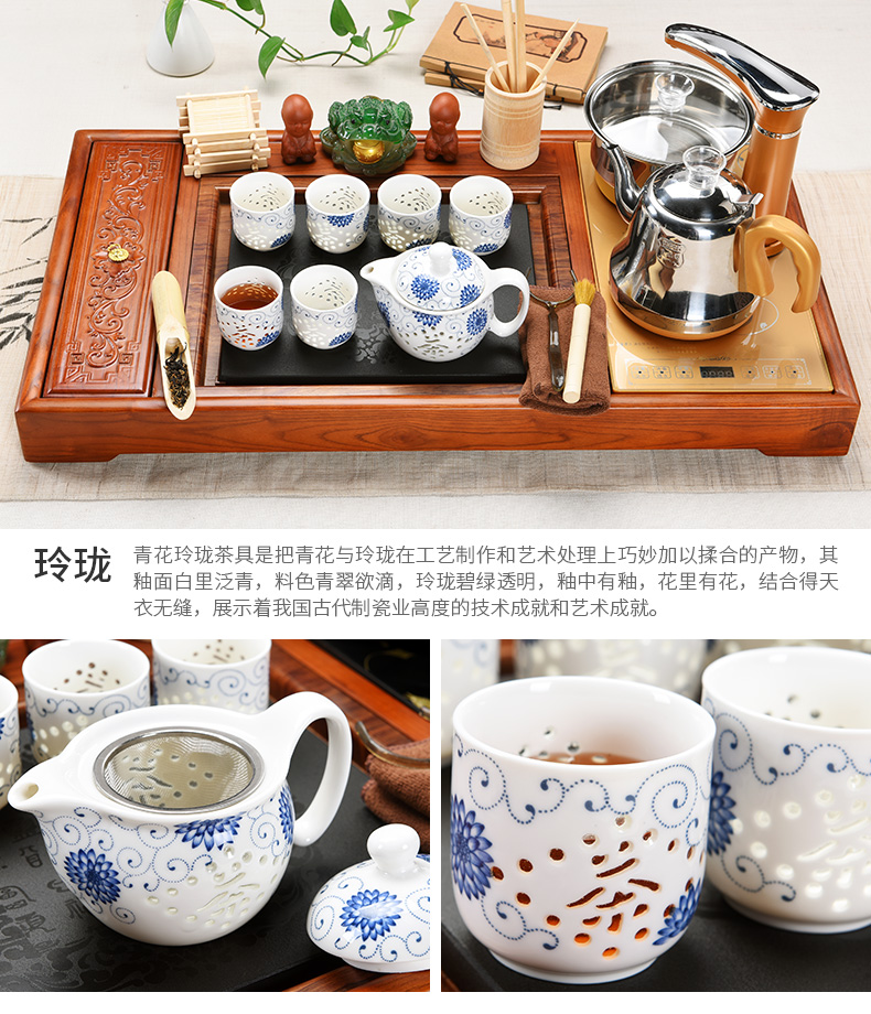 Beauty cabinet kung fu tea set suits for domestic ceramics receive a complete set of tea cups of tea tray automatic solid wood tea tea sets