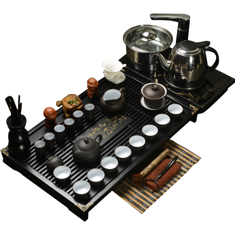 Beauty cabinet kung fu tea sets suit horse to solid wood tea tray tea sea induction cooker calving ceramic four unity