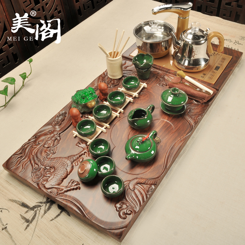 The cabinet solid wood tea tray ceramic tea set household kung fu tea sets tea cups electrothermal furnace contracted bamboo pallets