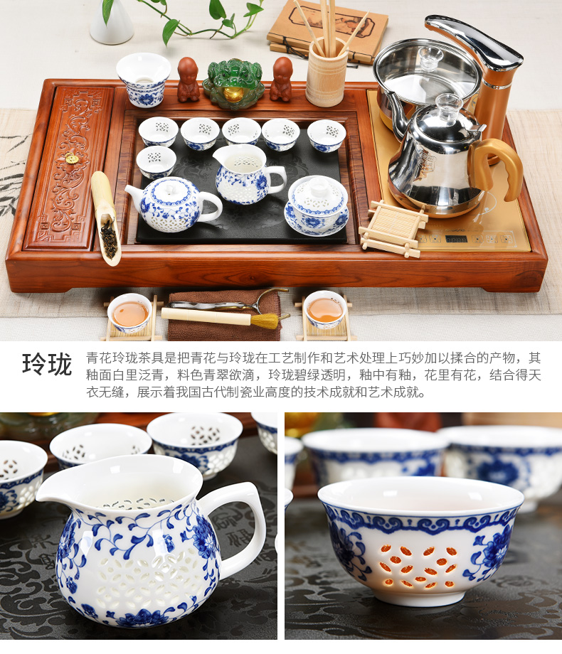 Beauty cabinet kung fu tea set suits for domestic ceramics receive a complete set of tea cups of tea tray automatic solid wood tea tea sets