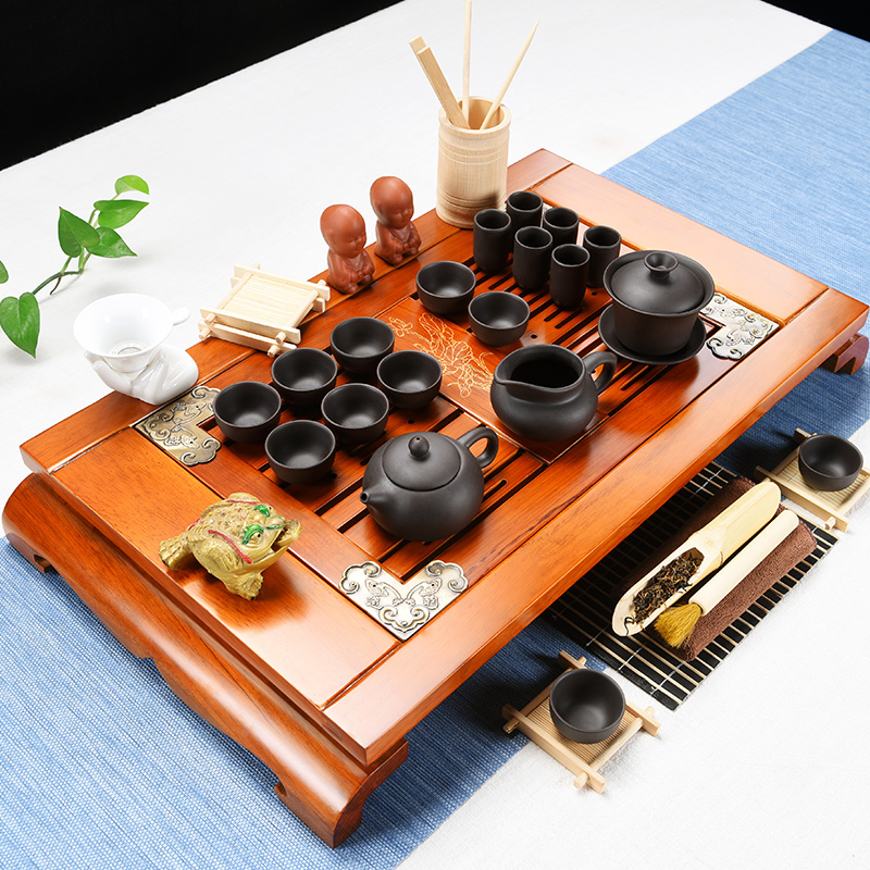 Beauty cabinet violet arenaceous kung fu tea set of household solid wood tea tray tea contracted a ceramic teapot tea saucer dish