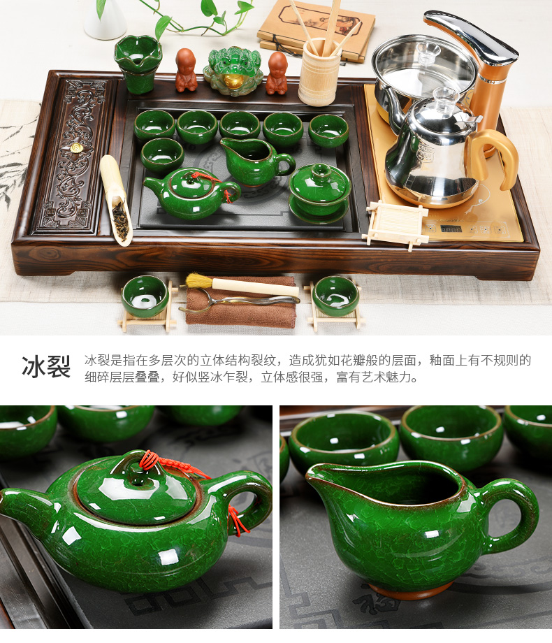 Beauty cabinet kung fu tea set suits for domestic ceramics receive a complete set of tea cups of tea tray automatic solid wood tea tea sets