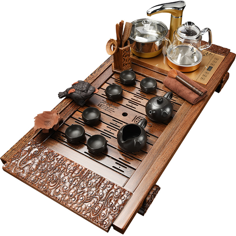 The cabinet wenge hua limu tea tray was purple ceramic tea set automatic four one kung fu solid wood tea table