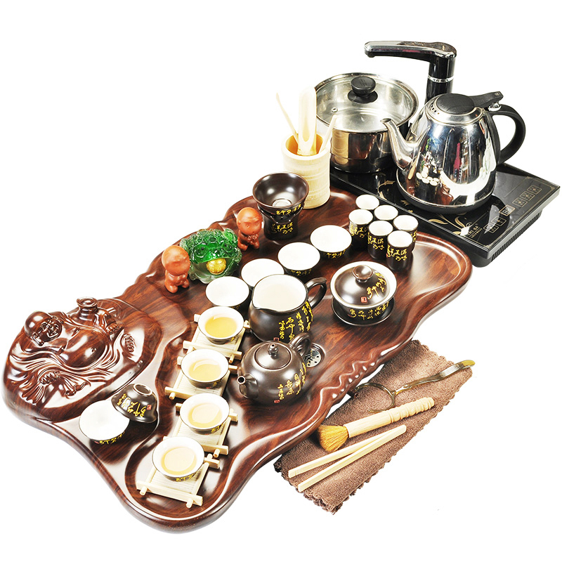 Beauty cabinet kung fu purple sand tea set home tea tray of a complete set of four unity induction cooker ceramic cups of tea is the tea taking