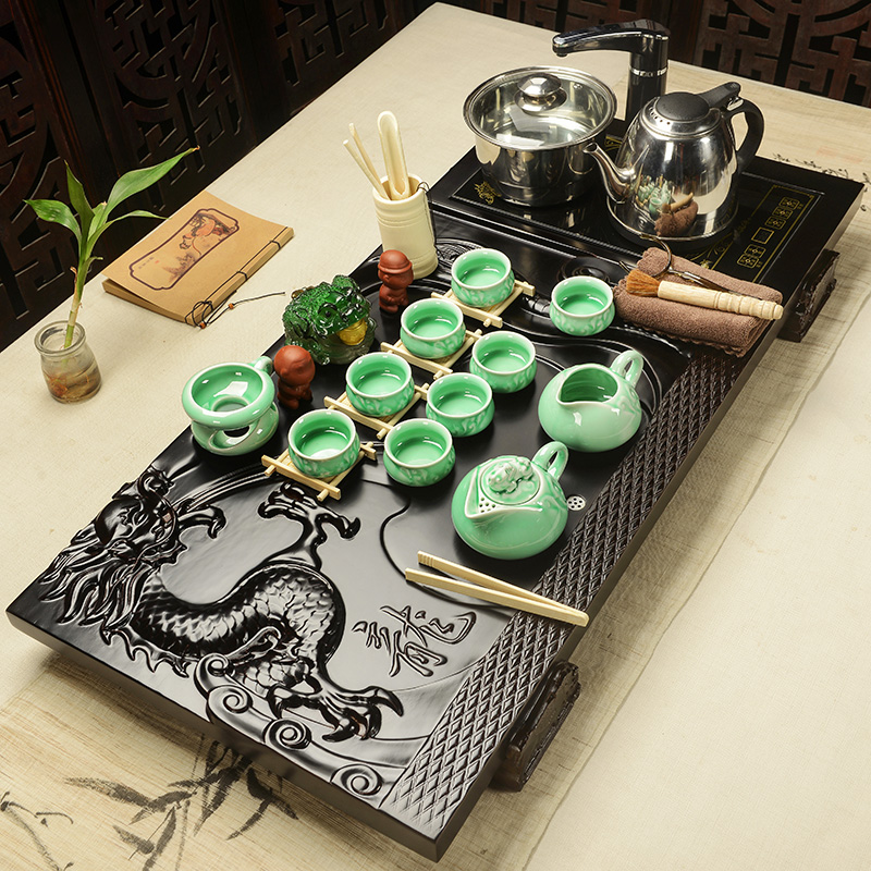 Beauty cabinet ceramic contracted household kung fu tea set a complete set of tea sets tea tray tea solid wood tea tray was violet arenaceous the teapot