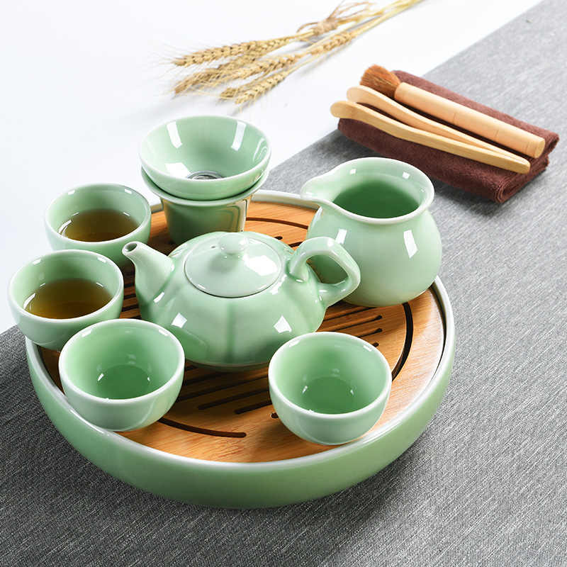 Beauty cabinet contracted celadon kung fu tea sets of household ceramic teapot teacup side small dry tea tea tray