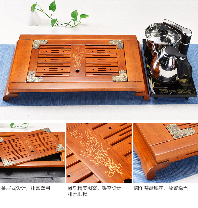 The pavilion tea set home a whole set of ceramic tea set tea, tea cup kung fu four unity contracted solid wood tea tray