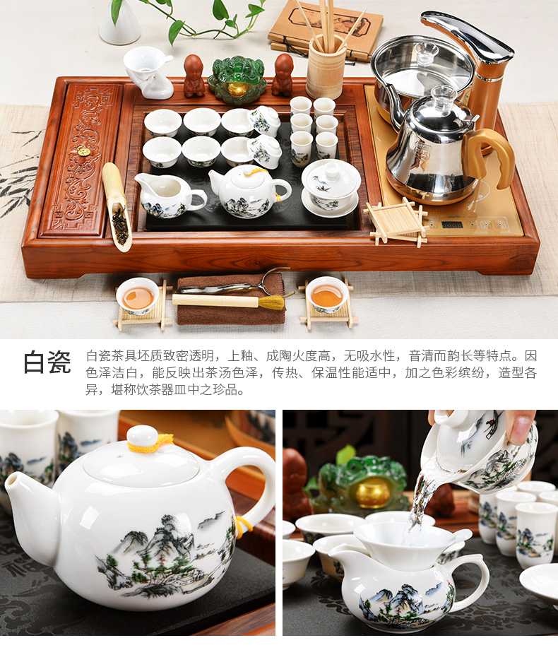 Beauty cabinet kung fu tea set suits for domestic ceramics receive a complete set of tea cups of tea tray automatic solid wood tea tea sets