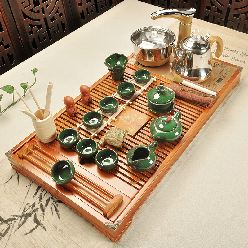 Beauty cabinet household ceramic tea set a complete set of solid wood tea tray kungfu tea taking Chinese style is I and contracted tea tea