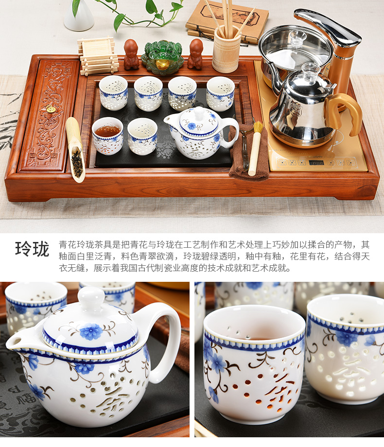 Beauty cabinet kung fu tea set suits for domestic ceramics receive a complete set of tea cups of tea tray automatic solid wood tea tea sets