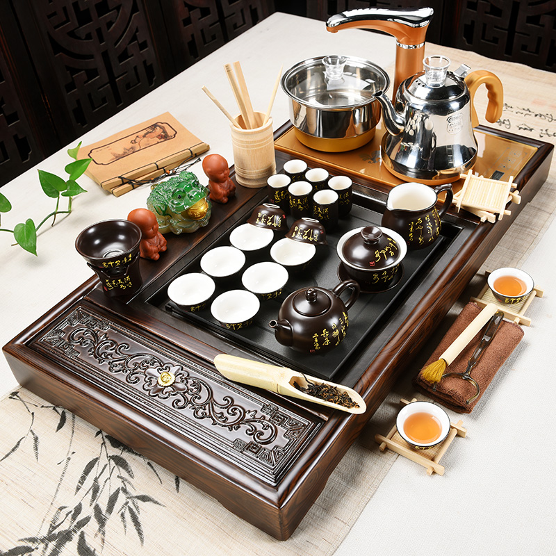 Beauty cabinet kung fu tea set suits for domestic ceramics receive a complete set of tea cups of tea tray automatic solid wood tea tea sets