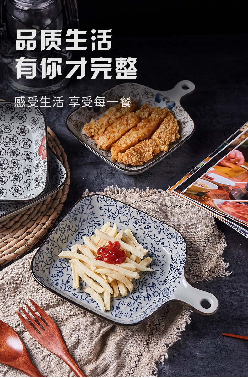 Japanese cheese plate for baking FanPan microwave ceramic creative western - style food tableware plate with the handle household food dish