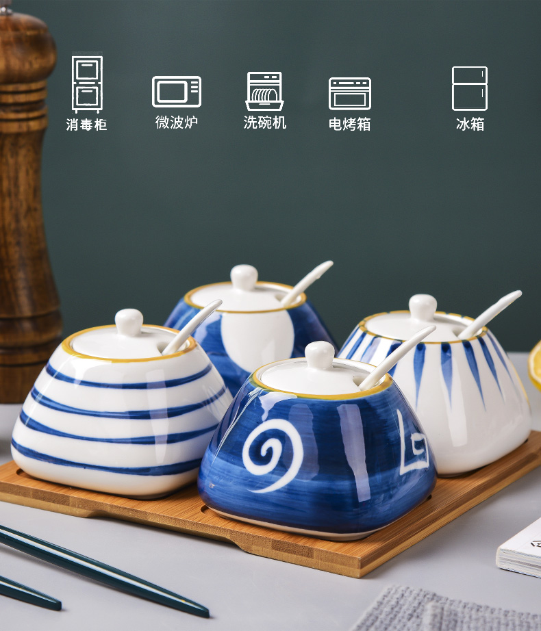 The kitchen seasoning Japanese ceramic sugar pot monosodium salt sauce pot seasoning mix The receive a case home outfit