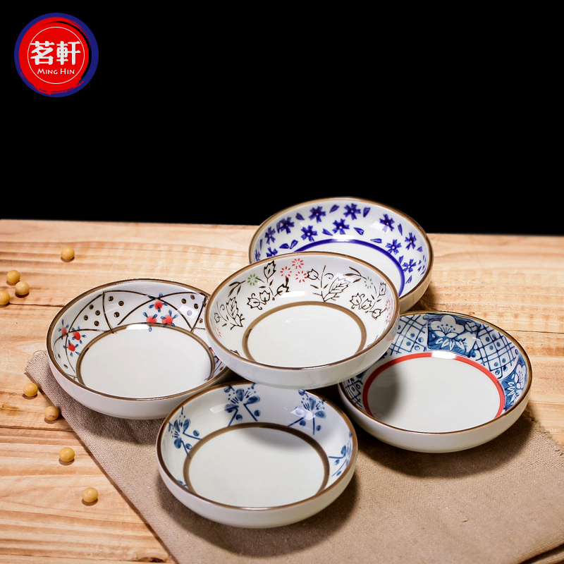 Ling Ming xuan chashe rounded flavor dish of form a complete set of ceramic tableware dipping sauce dish of Japanese under the glaze color hand - made soy sauce dish