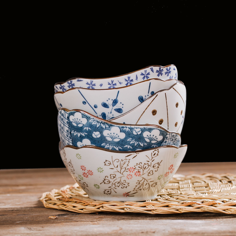 Jingdezhen ceramic bowl Japanese creative hand - made under glaze color porcelain rice bowls missing Angle square bowl of 4.5 inches