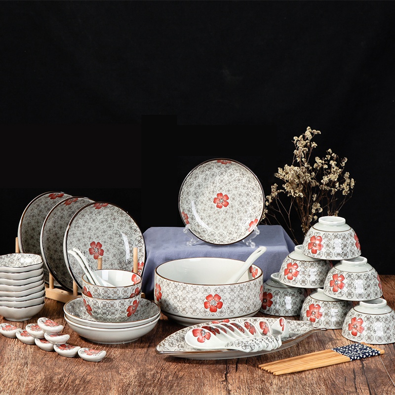 Ling Ming xuan chashe 41 head tableware under glaze color creative dishes suit Japanese ceramics tableware suit