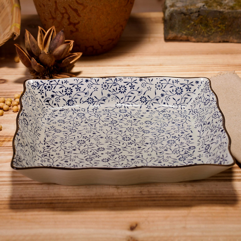 Under the Japanese jingdezhen ceramics glaze color hand - made plates of sushi plate square corrugated plate fruit plate