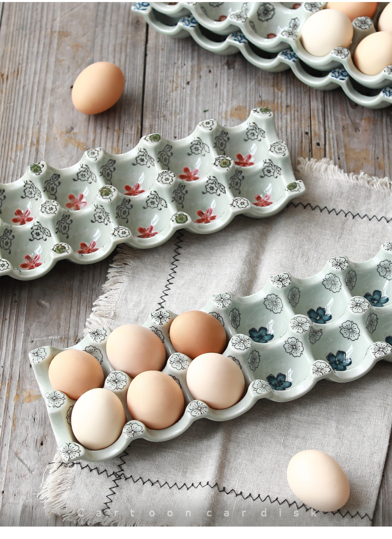 Ling Ming hin Japanese under glaze color porcelain egg 12 space rectangular egg tray of the receive a case of household kitchen