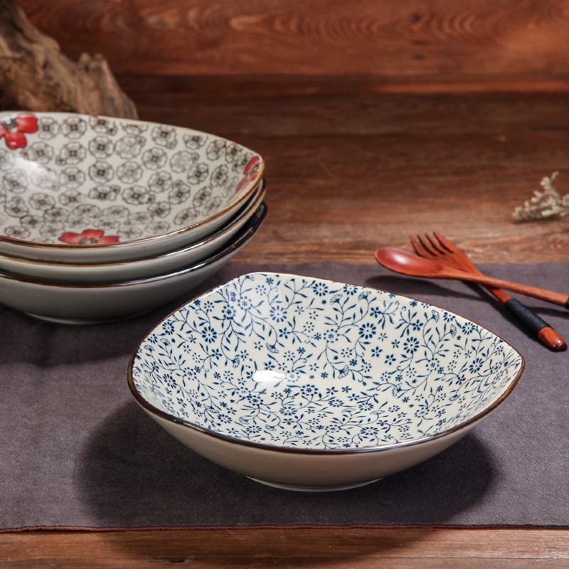 Japanese ceramic plate creative dishes FanPan fruit bowl soup plate under the glaze color hand - made plate