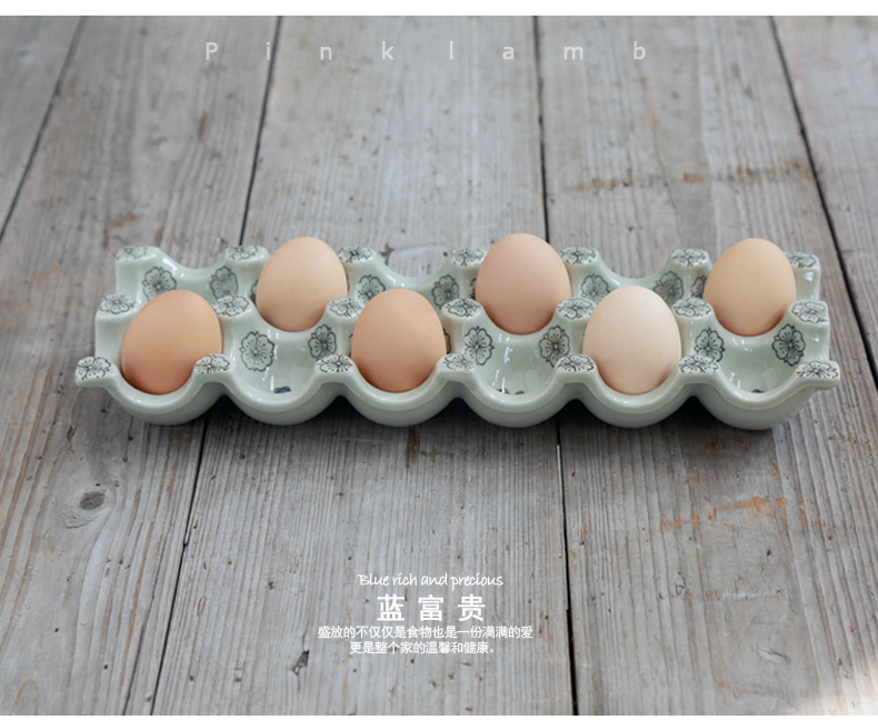 Ling Ming hin Japanese under glaze color porcelain egg 12 space rectangular egg tray of the receive a case of household kitchen