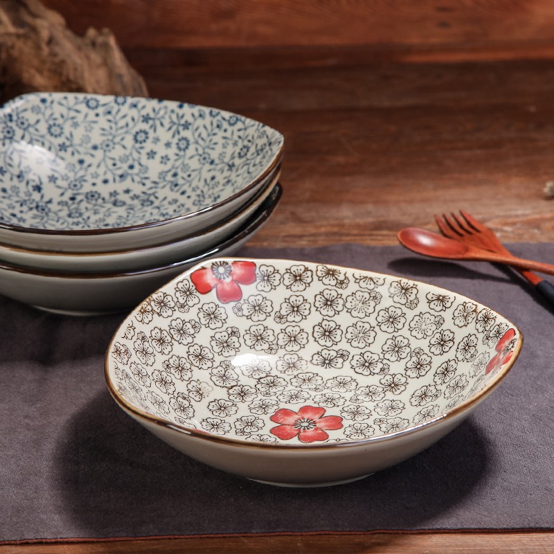 Japanese ceramic plate creative dishes FanPan fruit bowl soup plate under the glaze color hand - made plate