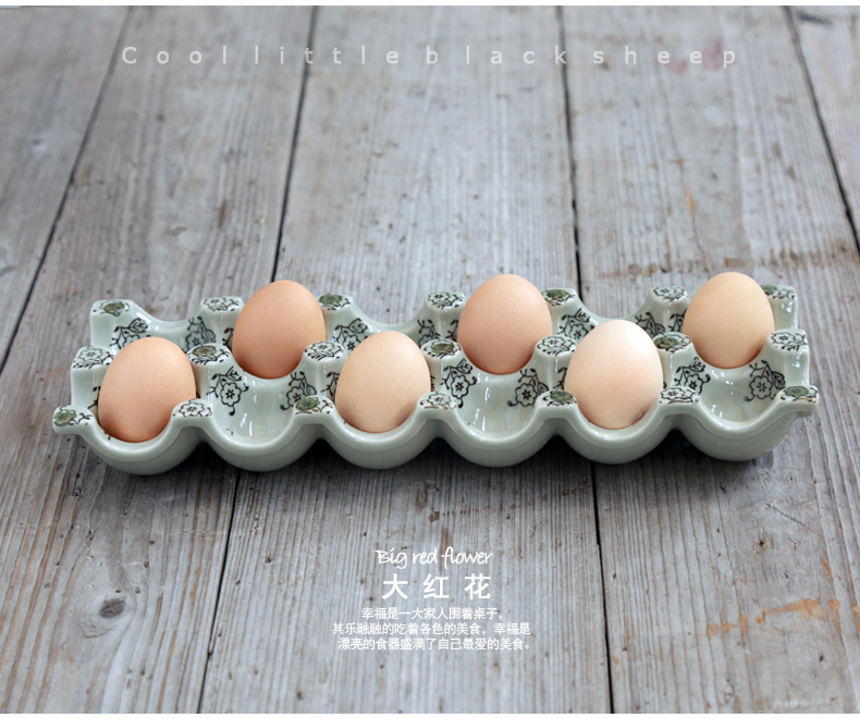 Ling Ming hin Japanese under glaze color porcelain egg 12 space rectangular egg tray of the receive a case of household kitchen