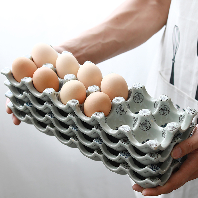 Ling Ming hin Japanese under glaze color porcelain egg 12 space rectangular egg tray of the receive a case of household kitchen