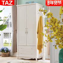 American double door wardrobe pastoral European two door wardrobe with drawer White simple small apartment bedroom cabinet