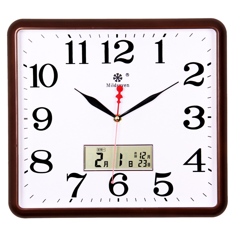 Square electronic clock wall clock living room silent home simple creative fashion non-perforated quartz clock hanging wall