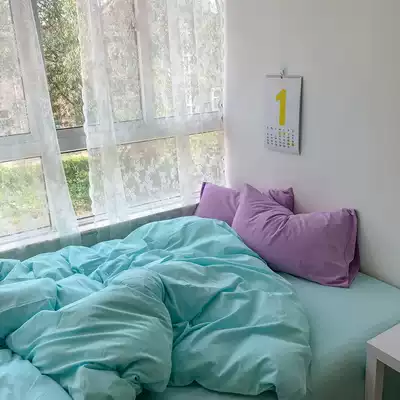 baby environmental protection ice cream color solid color cotton four-piece quilt cover bed sheet 1 2 1 5 1 8 meters bedding