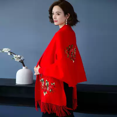 Shawl in cheongsam Women's mid-length version of spring and Autumn new outer knitted cardigan women's sweater thick jacket cape cloak