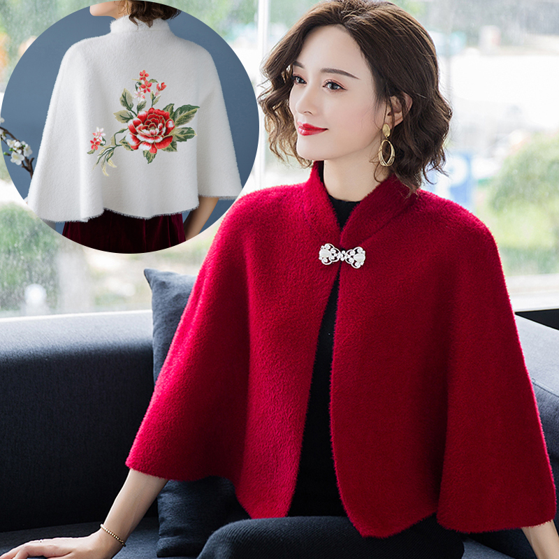 The shawl female autumn winter new outwear of the imitation ferrets with a coat of clothing embroidered sweaty sweater jacket cloister cloister