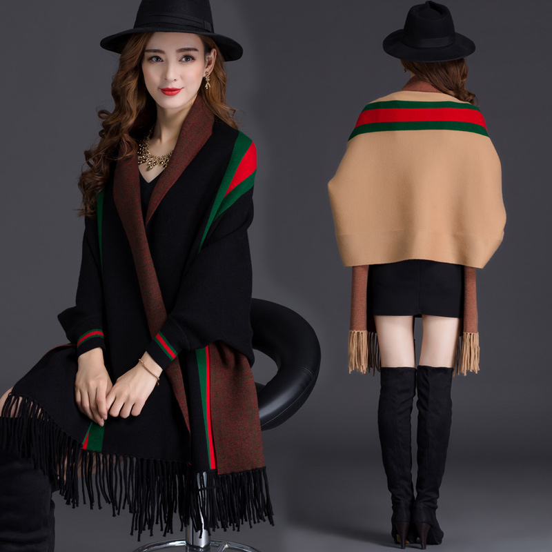 Cape shawl jacket scarves for women autumn and winter medium long version 2021 new bat sleeves knit cardio-hoodie women's fluffles