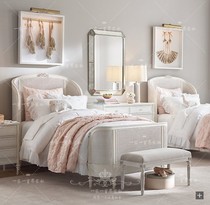 American country solid wood rattan bed French carved rattan bed environmentally friendly childrens high-back rattan bed princess bed double bed