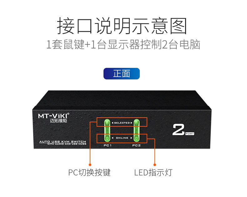 KVM-переключатель 工业级vga kvm切换器2口usb自动vga电脑机箱主机 笔记本 监控 录像机 鼠标键盘共享切换器 扩展器 二进一出 Mt/viki