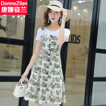 2021 summer new waist slim suspenders chiffon print floral with temperament of foreign style jumpsuit dress women