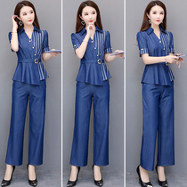 2022 Summer new temperament Aging Foreign Air Herben Light and Sister Wind Two sets of wide-legged pants Fashion suit women