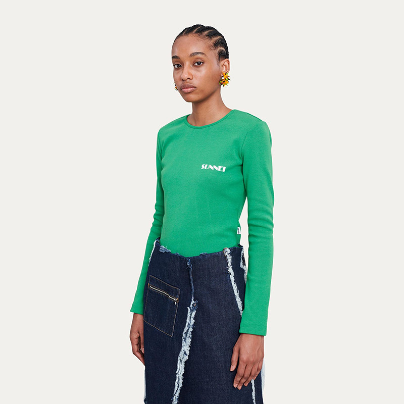 Italy SUNNEI LONGSLEEVE chest small LOGO printed long-sleeved T-shirt TEE made in Italy