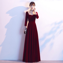 Long sleeve bride toast 2021 New style can wear red wedding temperament banquet velvet evening dress dress women