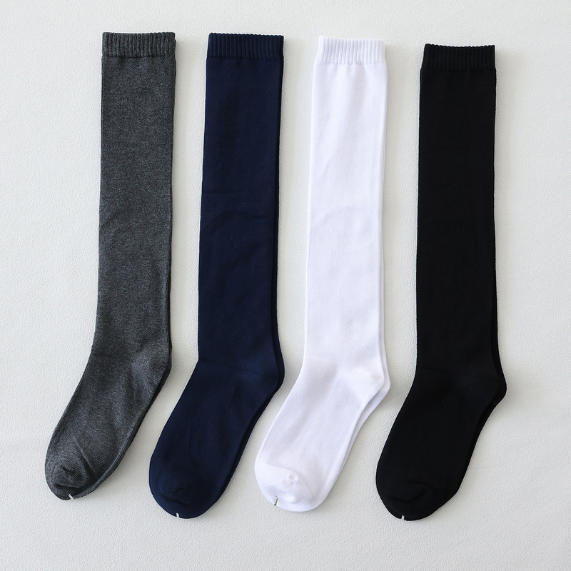 Navy Blue School Uniform Socks, Spring and Summer Style, Long Calf Socks for Boys and Girls, Dark Blue Mid-Calf Cotton Gray Long Socks