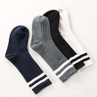 Children's socks, pure cotton two-bar socks with shark pants, girls' spring and autumn outer wear sports stockings, high-waist mid-calf socks