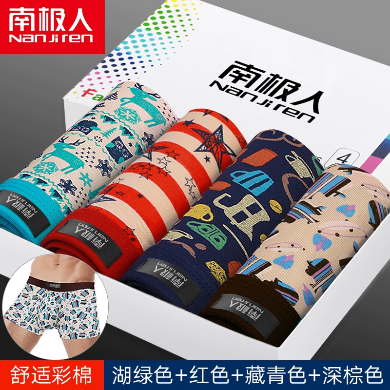 Đồ lót nam ở Nam Cực cotton in cotton eo thấp phẳng góc quần short đầu thoáng khí bốn góc quần