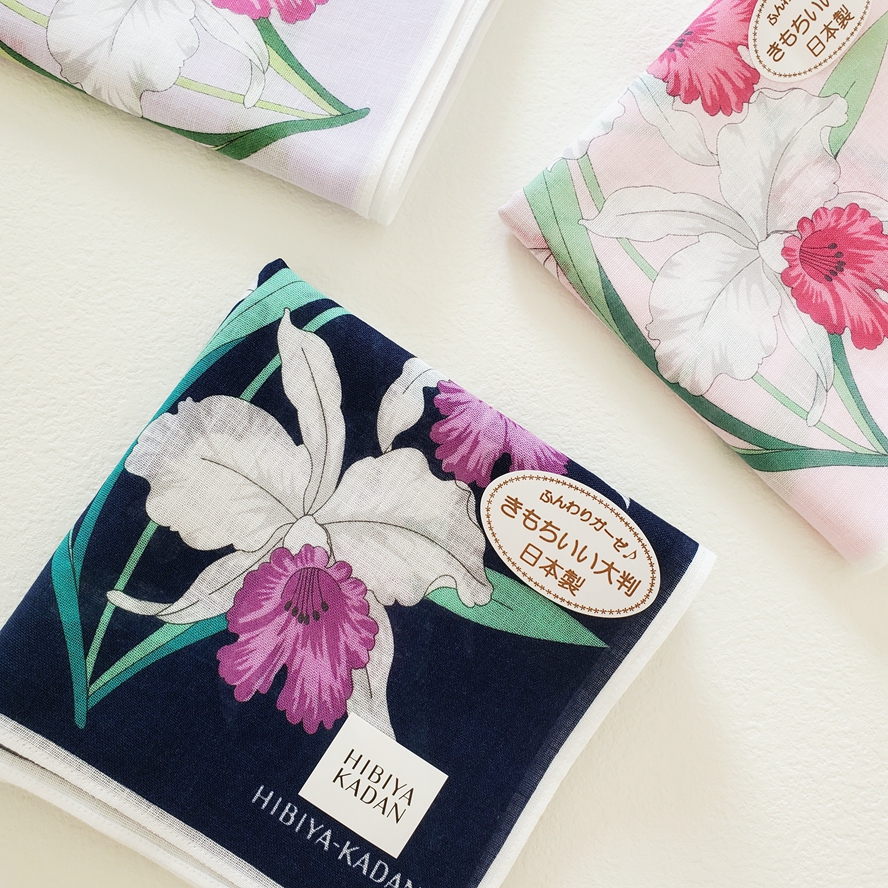 Japan system imported HIBIYA KADAN High-end Lady Pure Cotton Printed Carry-on handkerchief Tampon Tail Flowers