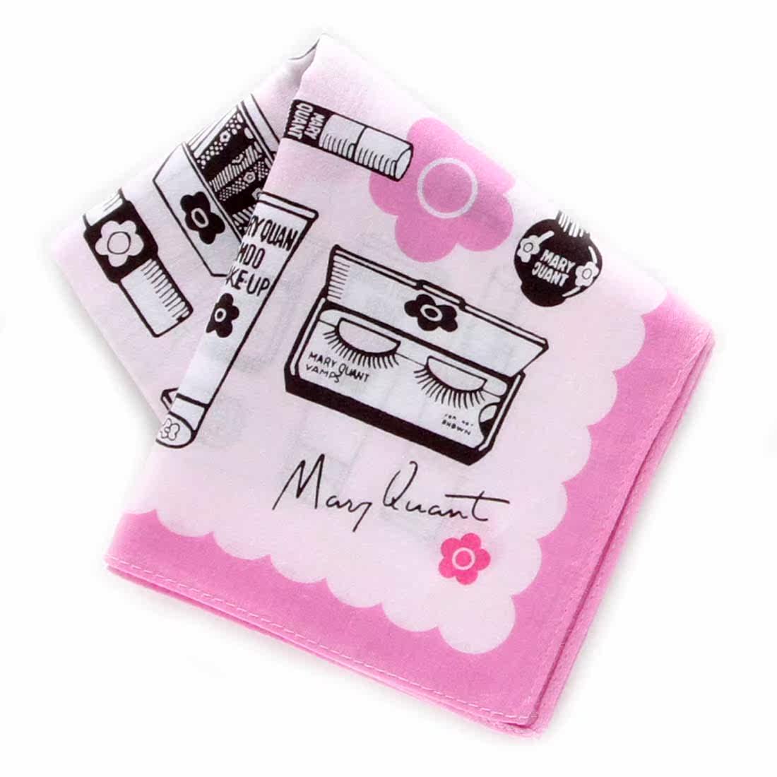 Japan MARY QUANT high-grade cotton printing makeup Pink handkerchief handkerchief square towel towel sweat towel