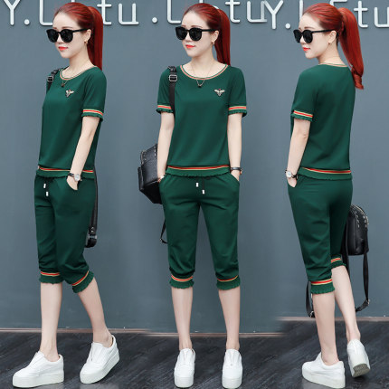 2018夏装新款时髦女装韩版短袖七分裤休闲运