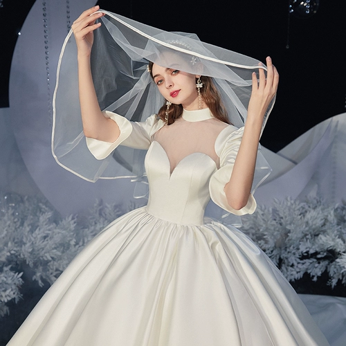 Атласное свадебное платье 2021 Новая невеста немного темперамента, супер бессмертная мечта простой французский свет Heburn большой размер